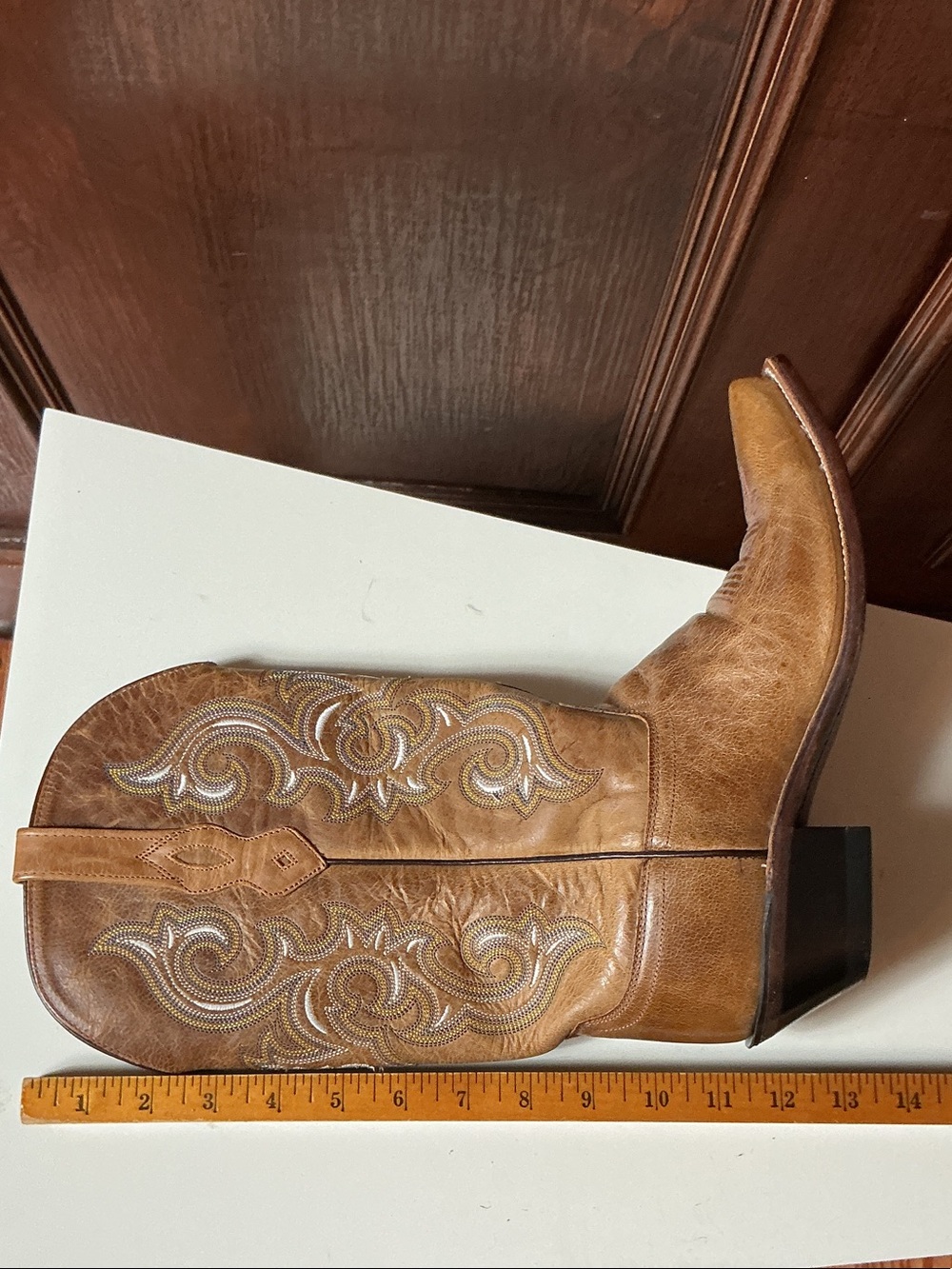 Old West Brown Leather Women's Western Embroidered Heeled Boots - Picture 10 of 11